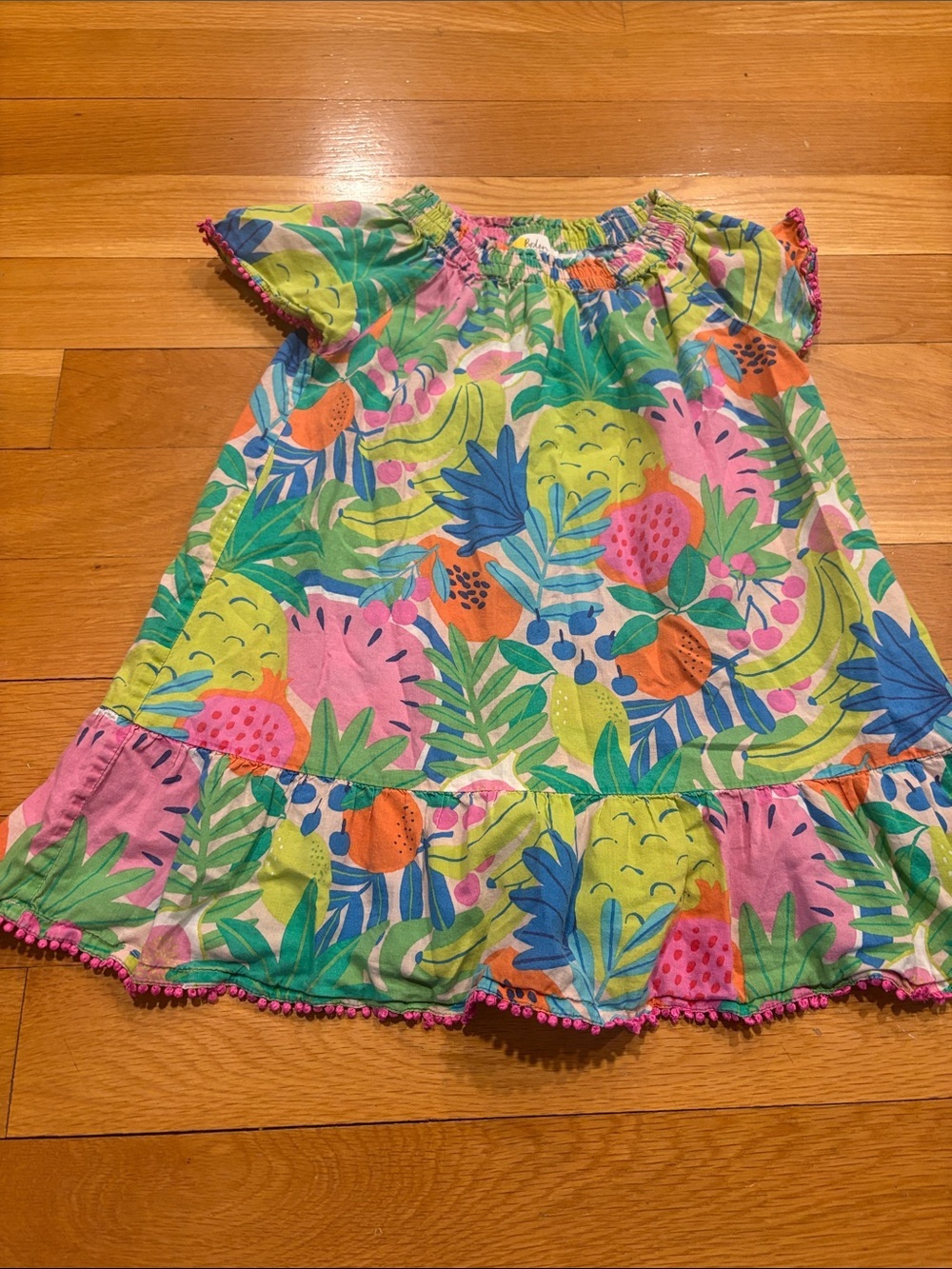 Tropical Fruit Print Girls Dress in Pink, Green, Blue & Yellow